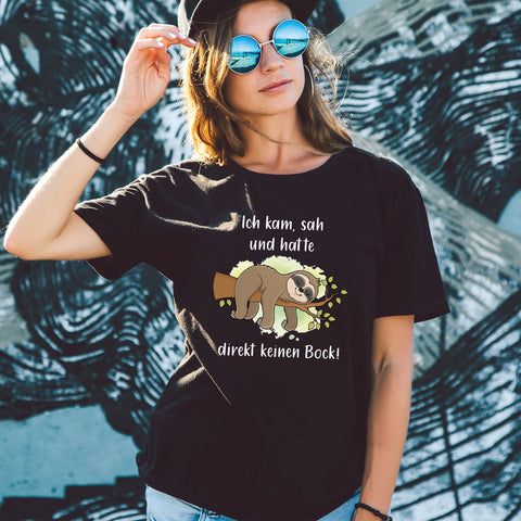 Damski T-shirt z nadrukiem - Przyszłam, zobaczyłam, nie chce mi się