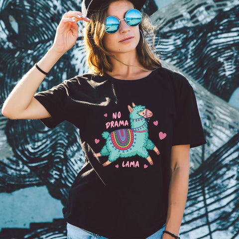 Damski T-shirt z nadrukiem - No drama Lama