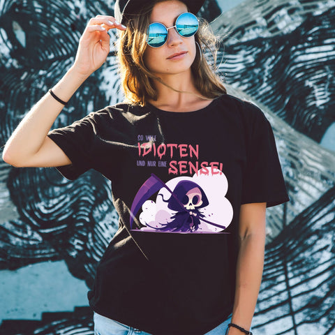 Damski T-shirt z nadrukiem - Tyle idiotów