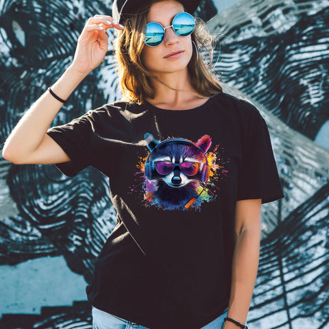 Damski T-shirt z nadrukiem - Szop pracz
