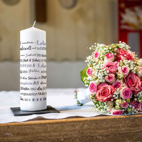 Grande bougie imprimée "Compliment" - Bougie pour couple Saint-Valentin