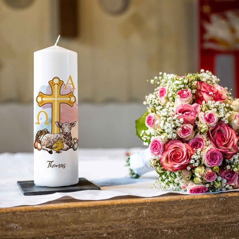 Duża świeca "Baranek wielkanocny" z imieniem na Wielkanoc