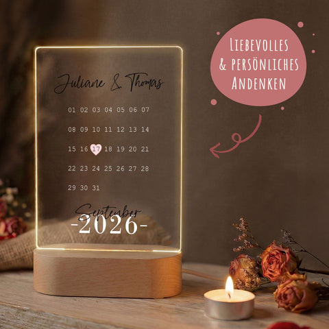 Plexiglas lumineux - Calendrier - Cadeau personnalisé avec nom et date