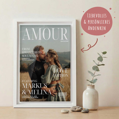 Magazyn Love na akrylu w ramie cieniowej - Spersonalizowany prezent ze zdjęciem