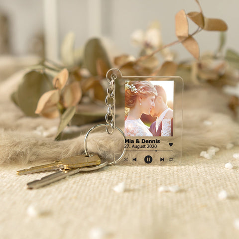 Porte-clés couverture de chanson image en verre avec photo - Titre et album de musique inclus