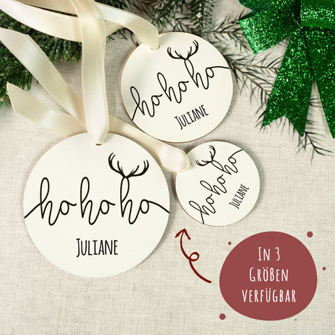 Christbaumschmuck aus Holz - Hohoho - Weihnachtsanhänger mit Namen