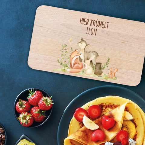 Bedrucktes Frühstücksbrettchen "Waldtiere" mit Namen