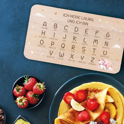 Deska śniadaniowa z nadrukiem i imieniem - ABC Jednorożec