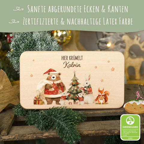 Świąteczna deska śniadaniowa - zwierzaki w sweterkach - personalizowana z imieniem