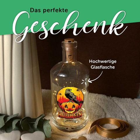 Lampka z butelki z łańcuchem świetlnym LED z motywem Halloweenowego Kruka UV