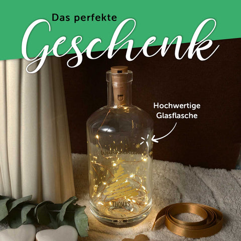 Lumière de bouteille avec guirlande lumineuse LED et impression UV - Design sapin de Noël doré - Personnalisée