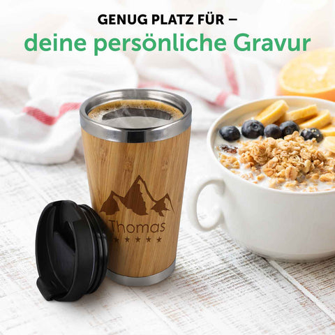 Kaffeebecher aus Bambus mit Gravur - Verschiedene Motive mit eigenem Namen eFinesse