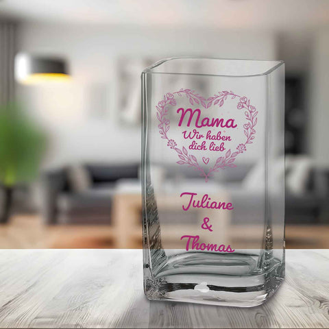 Blumenvase mit UV-Druck - Mama lieb haben - Personalisiert mit Namen - Deko Vase als Geschenk