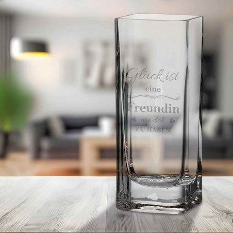 Blumenvase mit Gravur - Glück ist eine Freundin - Deko Vase als Geschenk
