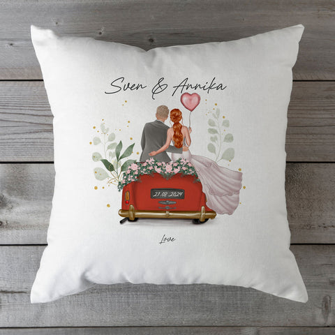 Coussin imprimé avec configuration en design de voiture de mariage