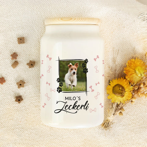 Boîte à friandises pour vos animaux de compagnie - Motif photo - Personnalisé avec nom et votre propre photo