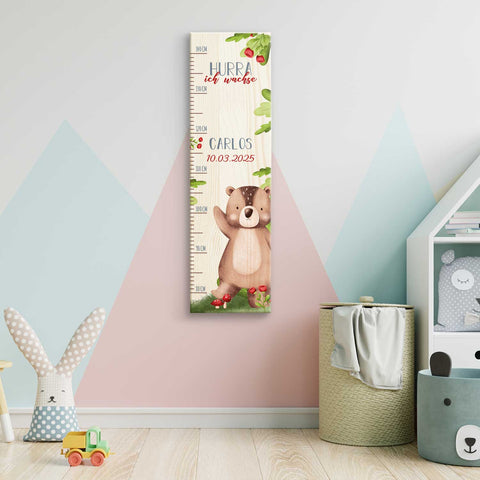 Toise murale enfant personnalisable en bois - Animaux de la forêt