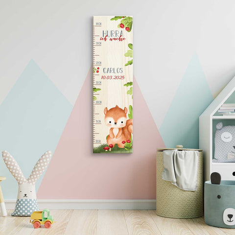 Toise murale enfant personnalisable en bois - Animaux de la forêt