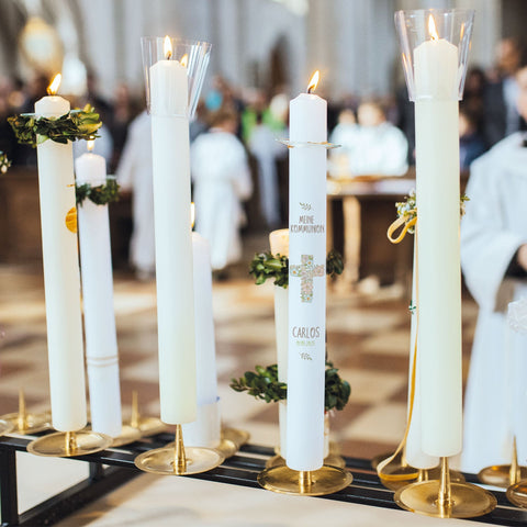 Cierge "Croix Fleurs" - Cierge de communion avec nom et date