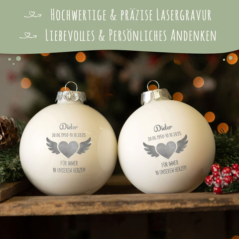 Grawerowana bombka bożonarodzeniowa - serce ze skrzydłami
