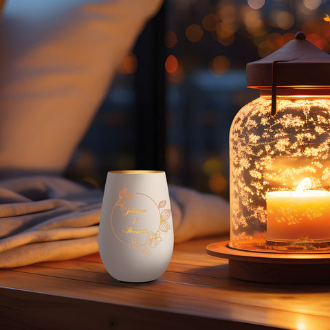Deko Windlicht aus Glas mit Gravur - Nature Circle Flower - Personalisiert mit Namen