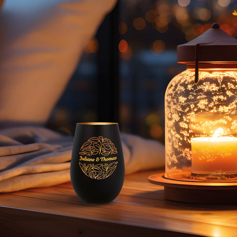 Deko Windlicht aus Glas mit Gravur - Nature Love - Personalisiert mit Name