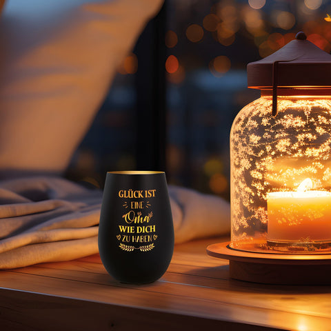 Deko Windlicht aus Glas mit Gravur - Glück ist eine Oma wie Dich zu haben - Ideal für Teelicht