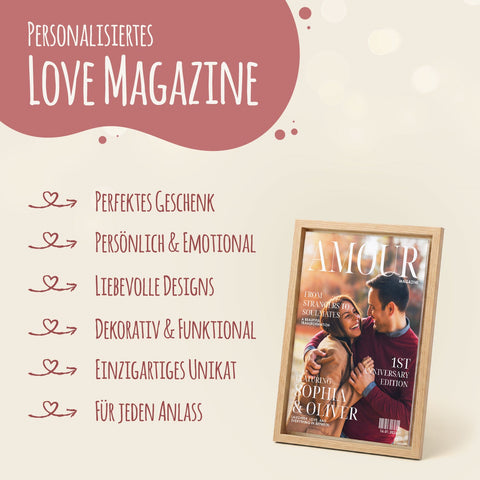 Magazyn Love na akrylu w ramie cieniowej - Spersonalizowany prezent ze zdjęciem