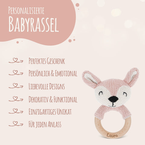 Grawerowany drewniany gryzak z pluszową zabawką Jollein - głowa zwierzęcia