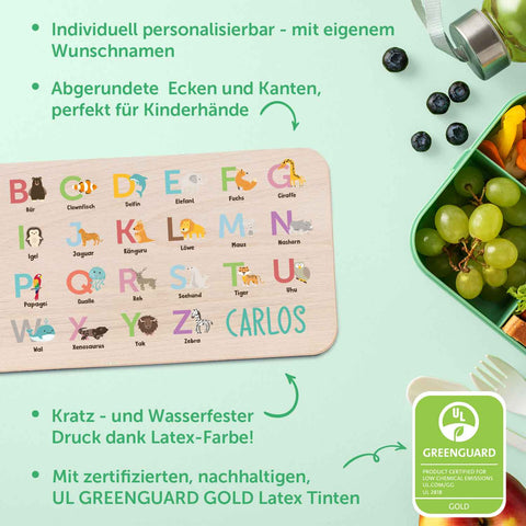 Śniadaniowa deska z motywem i imieniem – Zwierzęta ABC