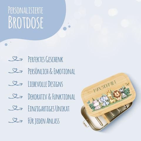 Boîte à goûter avec couvercle pour enfants avec impression UV motif "Groupe d'animaux Safari"
