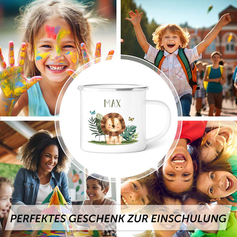 Emaliowany kubek dla dzieci - Spersonalizowany z imieniem - Grupa zwierząt Safari