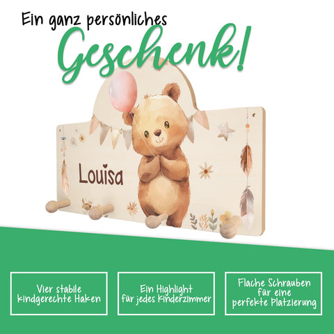 Personalizowany wieszak do pokoju dziecięcego - Miś