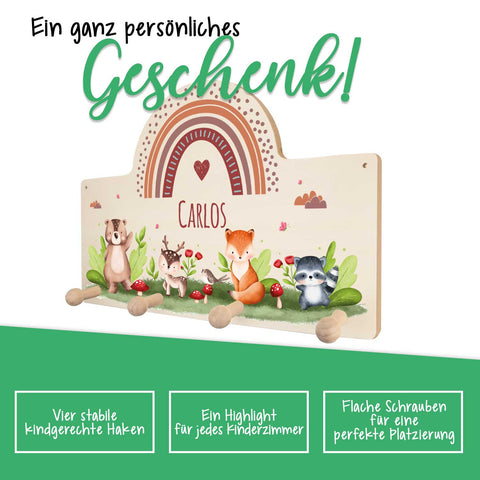 Porte-manteau personnalisé pour chambre d'enfant - Groupe d'animaux de la forêt