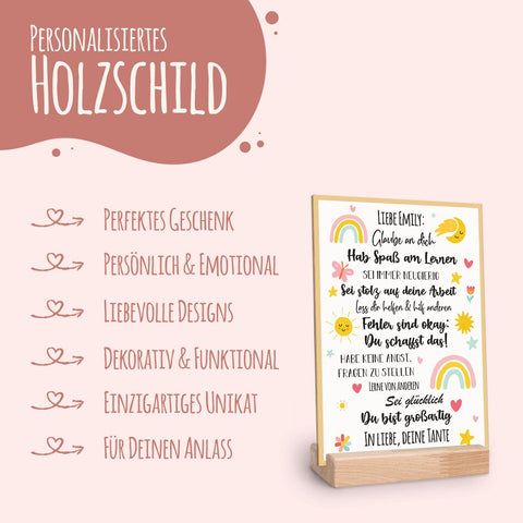 Drewniana tabliczka na rozpoczęcie roku szkolnego - Kolorowa - Dodająca otuchy na początek szkoły