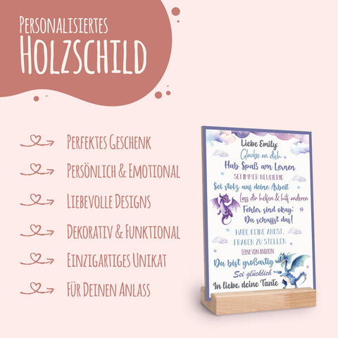 Drewniana tabliczka na rozpoczęcie roku szkolnego - Smok - Odwaga na start