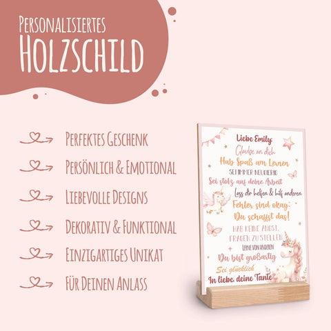 Drewniany szyld na rozpoczęcie szkoły - Jednorożec - Dodający otuchy na start w szkole