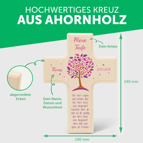 Spersonalizowany drewniany krzyż na chrzest, bierzmowanie i komunię - Drzewo Życia