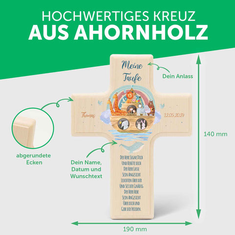 Spersonalizowany drewniany krzyż na Chrzest, Bierzmowanie lub Pierwszą Komunię Świętą - Wzór Arka