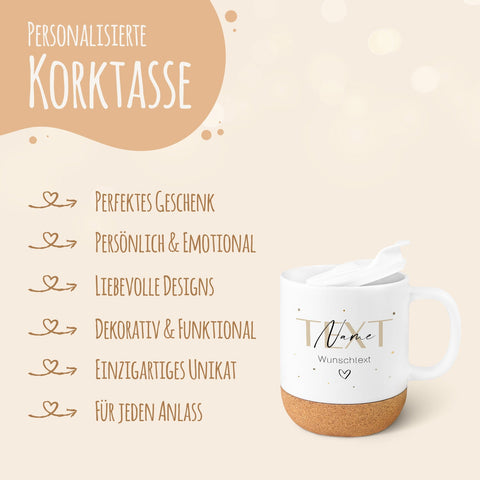 Tasse imprimée avec socle et couvercle en liège - Texte personnalisé V2