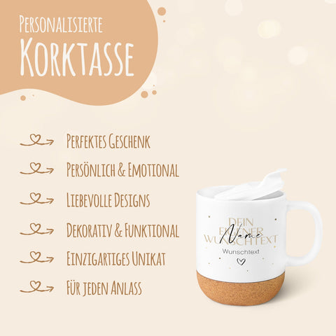 Tasse imprimée avec socle et couvercle en liège - Texte personnalisé V2