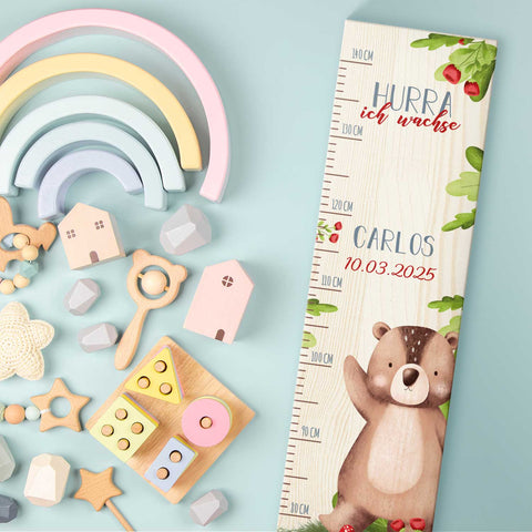 Toise murale enfant personnalisable en bois - Animaux de la forêt