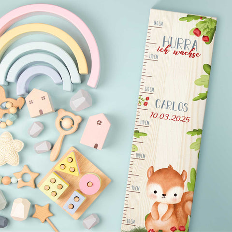 Toise murale enfant personnalisable en bois - Animaux de la forêt