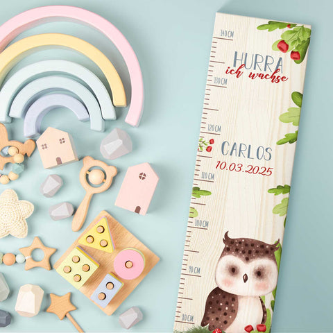 Toise murale enfant personnalisable en bois - Animaux de la forêt