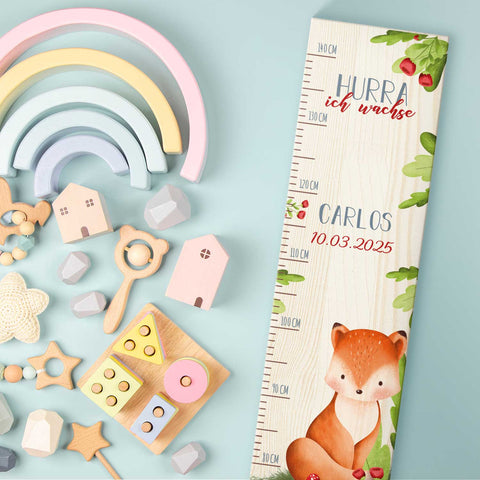 Toise murale enfant personnalisable en bois - Animaux de la forêt