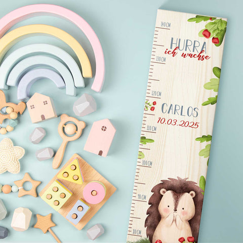 Toise murale enfant personnalisable en bois - Animaux de la forêt