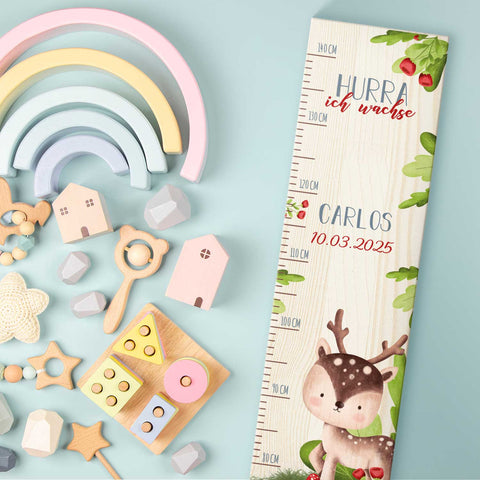 Toise murale enfant personnalisable en bois - Animaux de la forêt