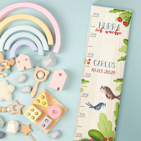 Toise murale enfant personnalisable en bois - Animaux de la forêt