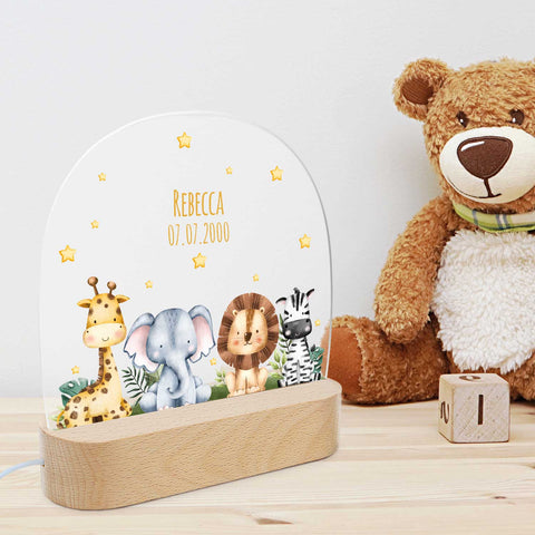 Lampka nocna LED dla dzieci z drewnianą podstawką w kształcie zwierzątka