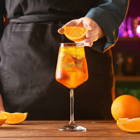Verre à vin Leonardo avec impression UV - "Let the good times Aperol" avec prénom